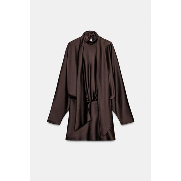 ZARA SATIN EFFECT SCARF DRESS - Picture 1 of 7